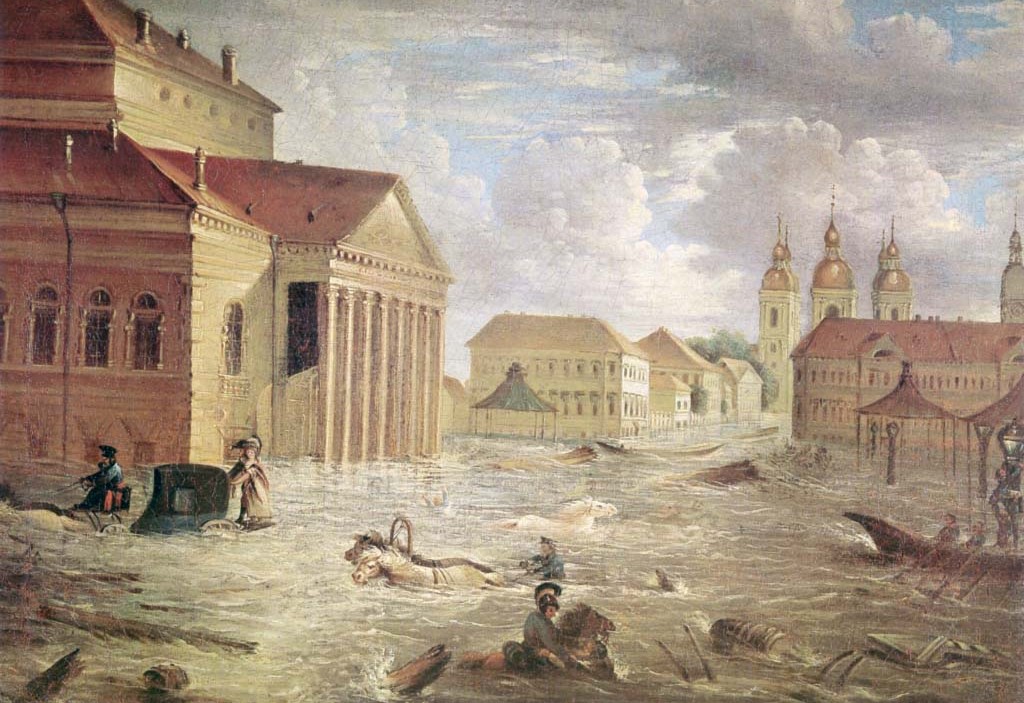 Площадь у Большого Каменного театра в Петербурге 7 ноября 1824 года.